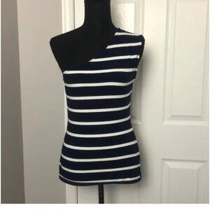 One shoulder tank top striped dark blue and white - SZ: S
